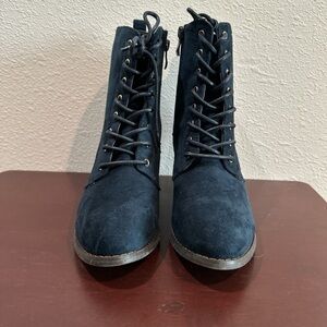 Suede Navy Lace-Up Healed Boots